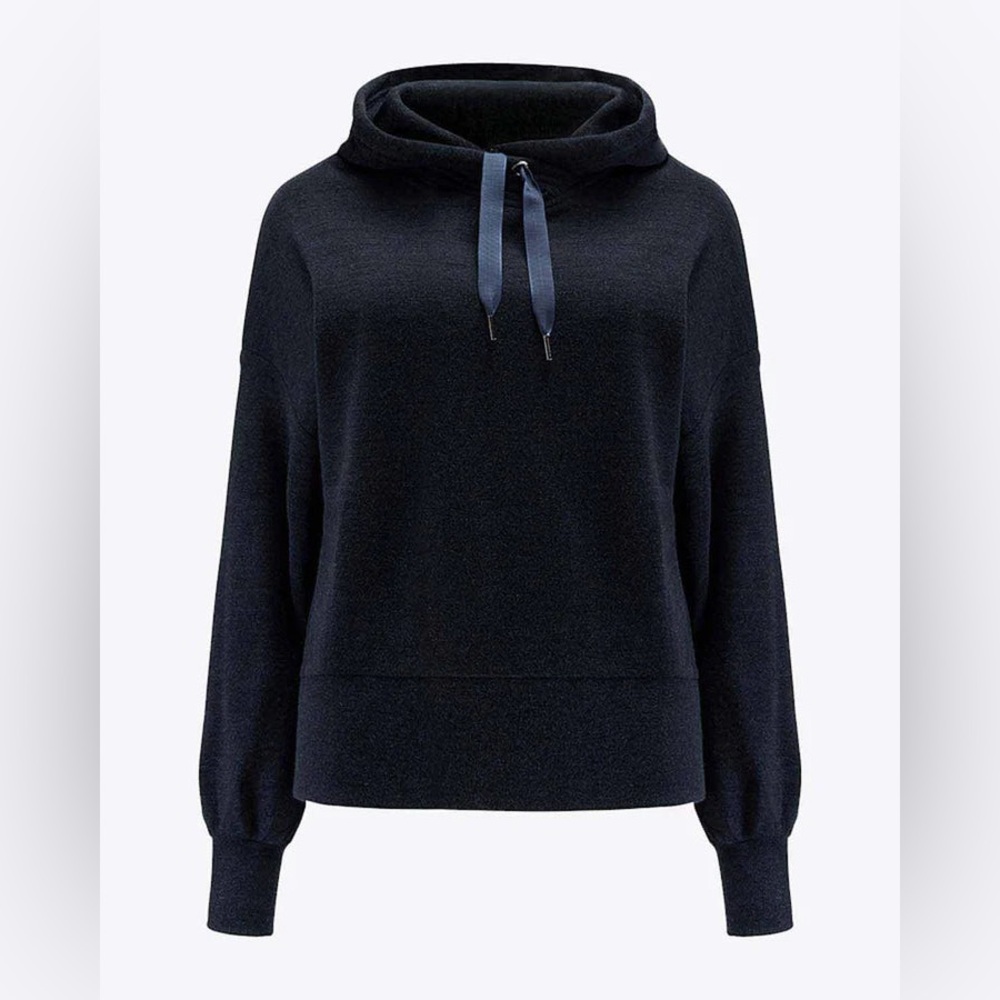 WE NORWEGIANS WOMEN'S TIND HOODIE 100% Fine Merino Wool Navy Blue Sweater Knit